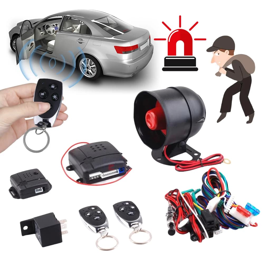Sistema di Chiusura Centralizzata con Telecomando, 2 Telecomandi, Sistema di Accesso Senza Chiave per Veicoli con Sirena e Cablaggio, Sistema Antifurto, Allarme Antifurto per Auto