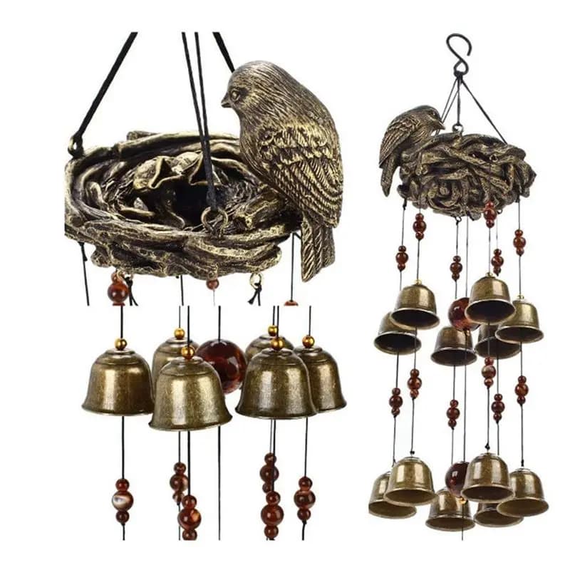 1PCS Bird Nest Wind Chimes, Wind Chime With 12 Pieces Bronze Bells For Yard And Home Decor