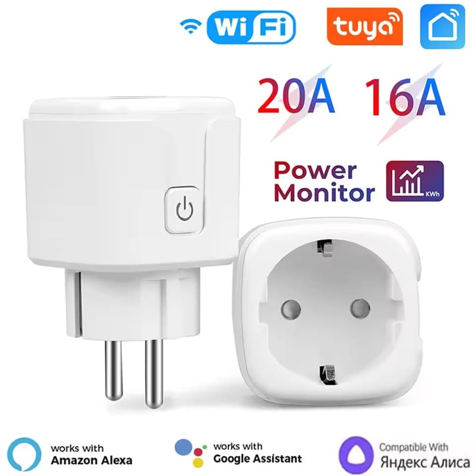 Presa Intelligente WiFi EU 16A 20A Tuya con Monitoraggio Consumo, Controllo Vocale e Timer, Compatibile con Alexa e Google Home per Casa Intelligente