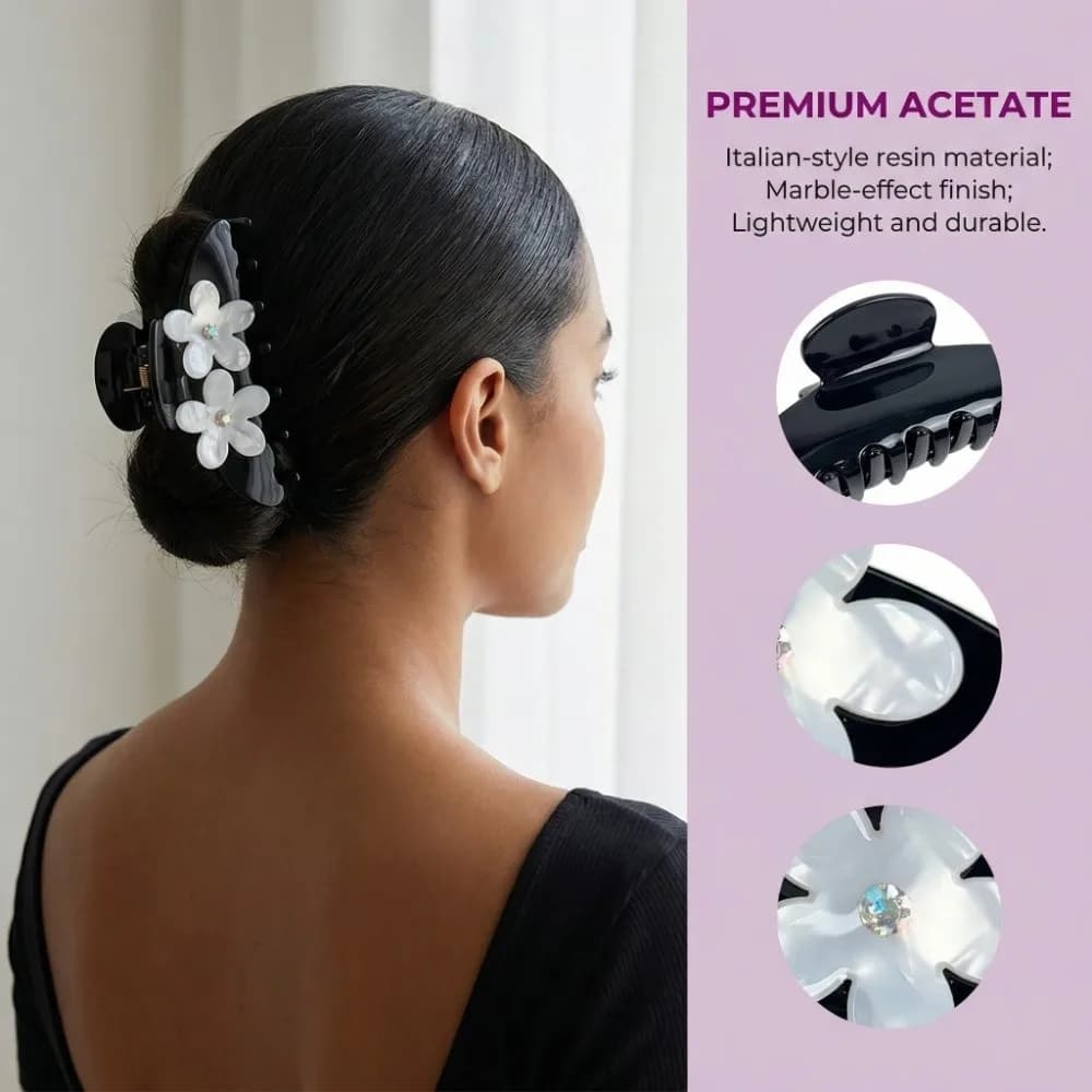 Butterfly-shaped hair clip with custom rhinestones, acetate floral accessory, Korean-style crab clip, large geometric shark shaped clip for girls
