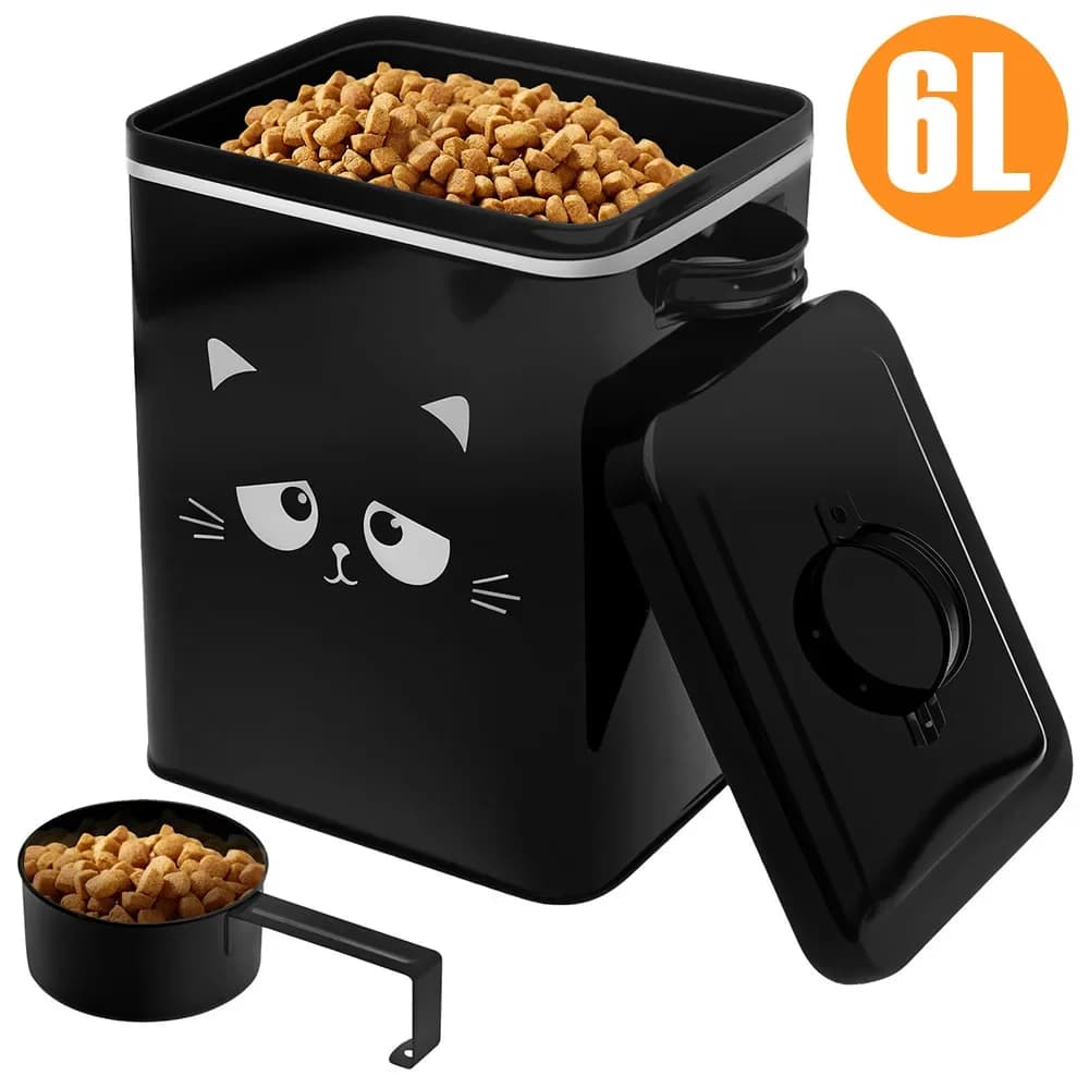 Contenitore per Cibo per Animali in Ferro con Coperchio, Secchio Ermetico da 6L per Snack per Cani e Gatti, Accessori per Animali Domestici