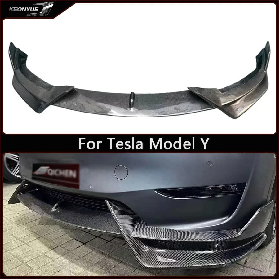 For Tesla Model Y Carbon Fiber Front lip Car Front Bumper Diverter Spoiler Diffuser Front chin upgraded Car Accessories Body Kit