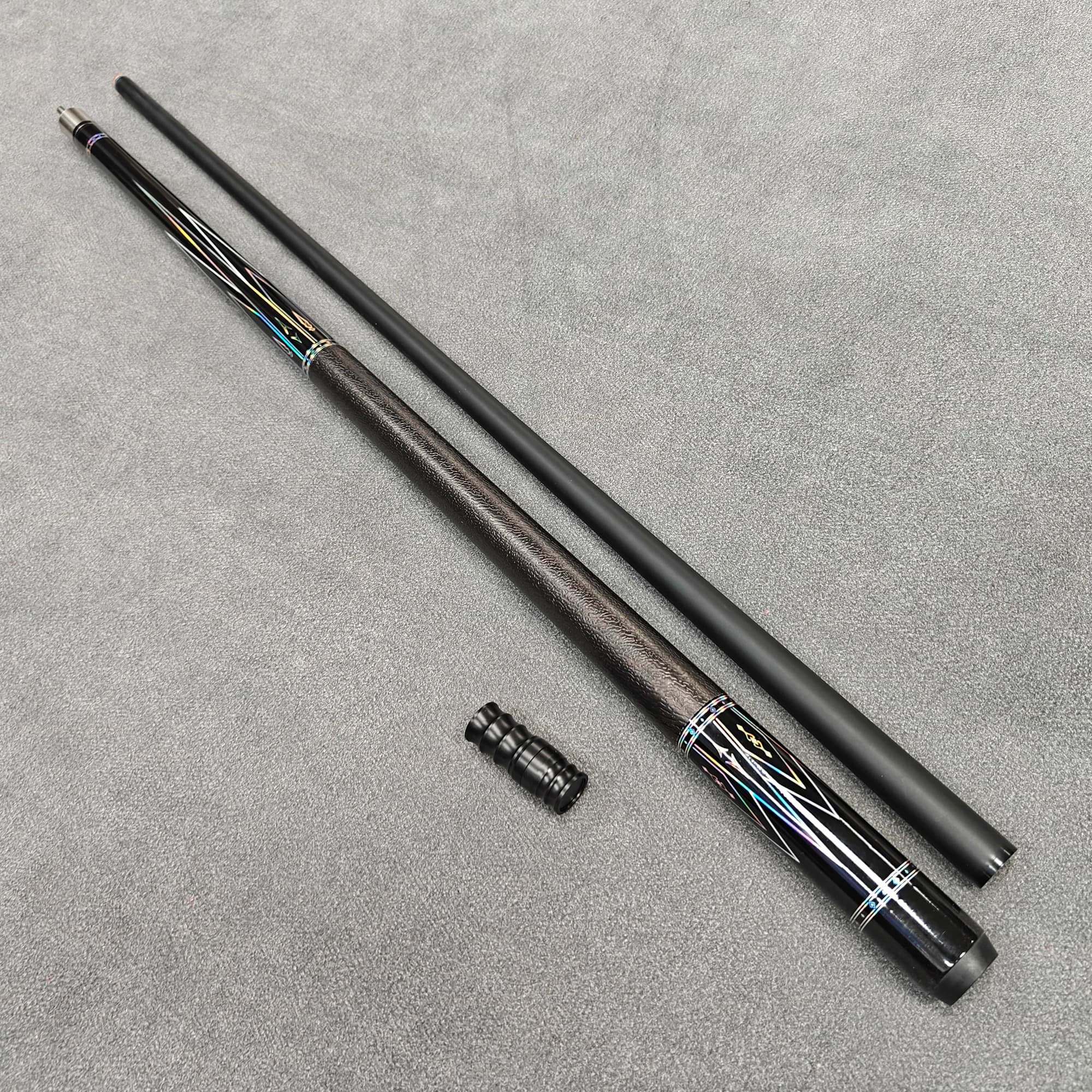 1/2 Split Pro Cue, flowing water decal, 11.5mm tip, quick joint, extendable butt cap