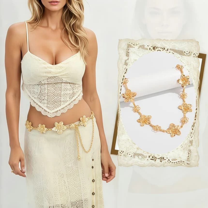 Women Western Metal Chain Belt Concho Belt Cowgirl Waist Link for Jeans Dresses Concert Boho