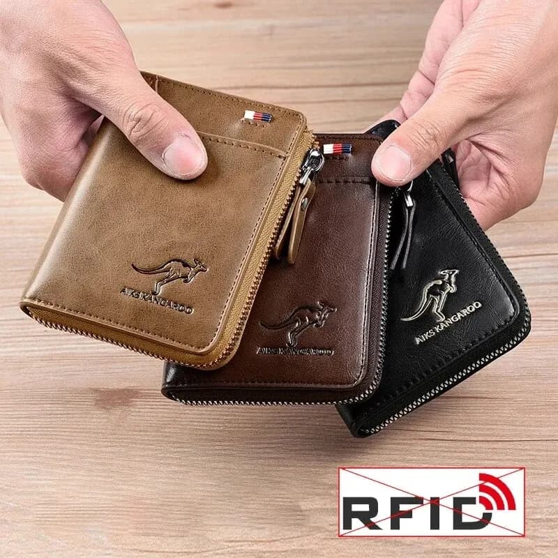 Portafoglio da uomo in pelle con protezione RFID, portamonete con cerniera, porta carte di credito, borsellino da donna con scomparti multipli per l'uso quotidiano