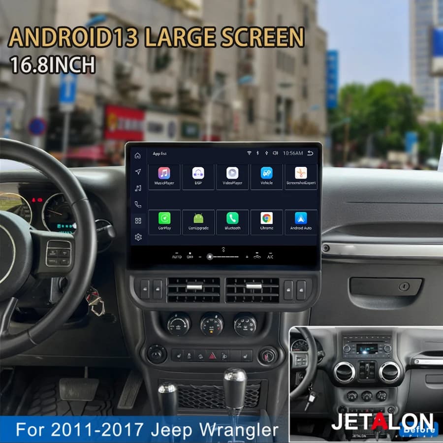 16.8inch Wireless Carplay Car Radio Stereo For Jeep Wrangler 2011-2017 Multimedia Video Player GPS Navigation Android13 HeadUnit