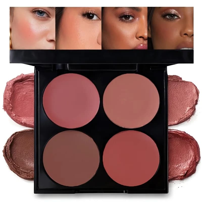 Palette di blush e contouring in quattro colori, composta da 2 pezzi, per un look nude illuminante, palette di blush e contouring a bassa saturazione, crema blush multiuso dalla texture setosa ed effetto modulabile, che combina finiture opache e perlescenti.