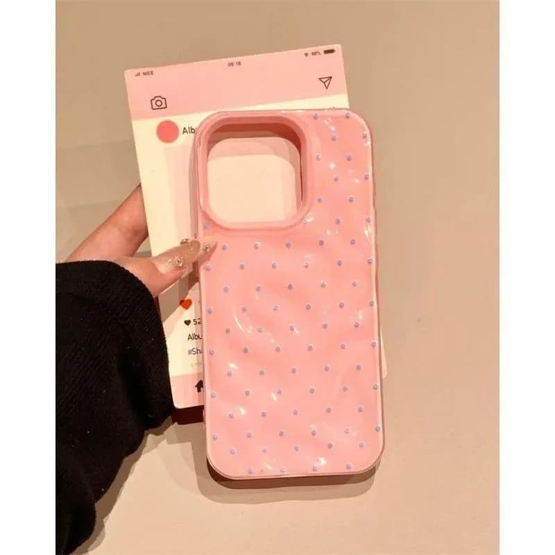 Fashion Simple Polka Dot Case Compatible for IPhone 13 11 12 16 15 14 Pro Max 16 14 15 Plus Wave Ruffle Water Glossy Soft Cover