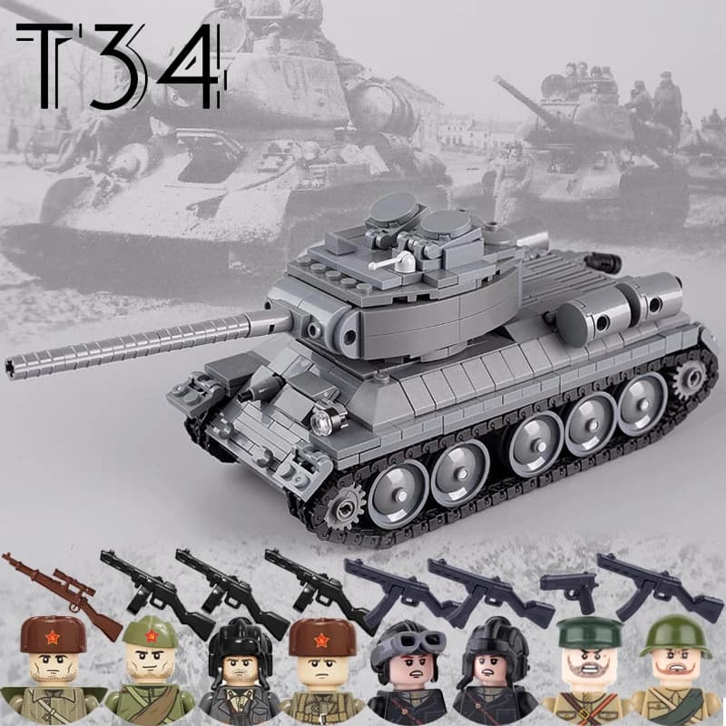 WW2 militare sovietico T34 Battle Tank Building Blocks soldato figure esercito armi pistole PPSH fucile parti Mini mattoni giocattoli per bambini fai da te