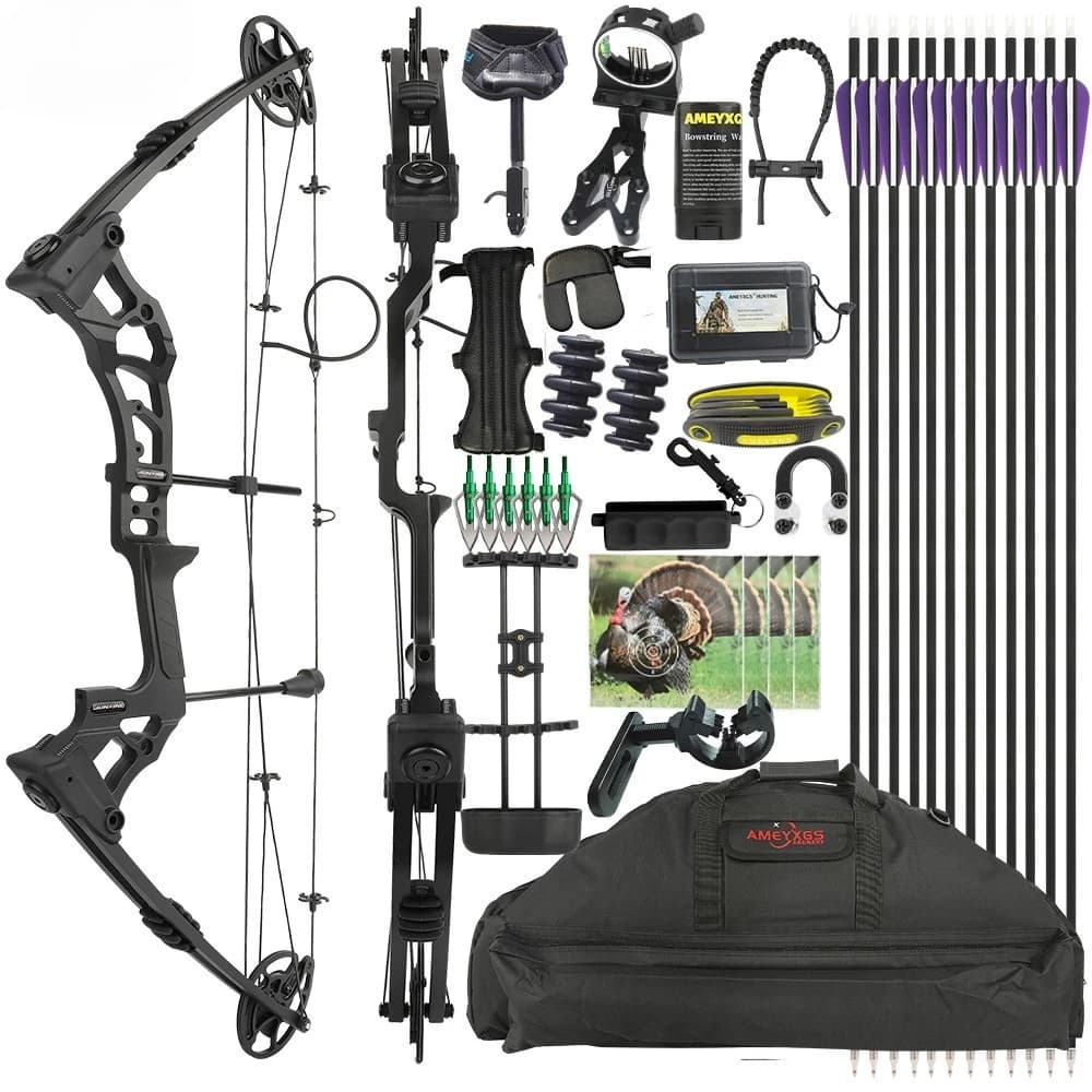 Arco composto Set di frecce 0-70lb Tiro con l'arco Caccia 320FPS Borsa Sight Frecce in carbonio Pratica bersaglio per adulti Tiro per adulti