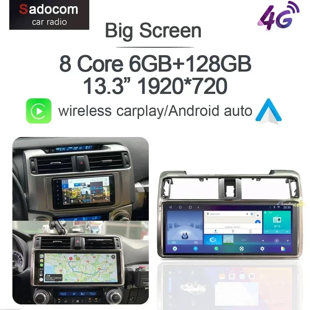 QLED 1920*720 Carplay 12.3 "Android 13.0 6GB + 128GB lettore DVD per auto GPS WIFI Radio stereo autoradio per Toyota 4runner 2009-2019