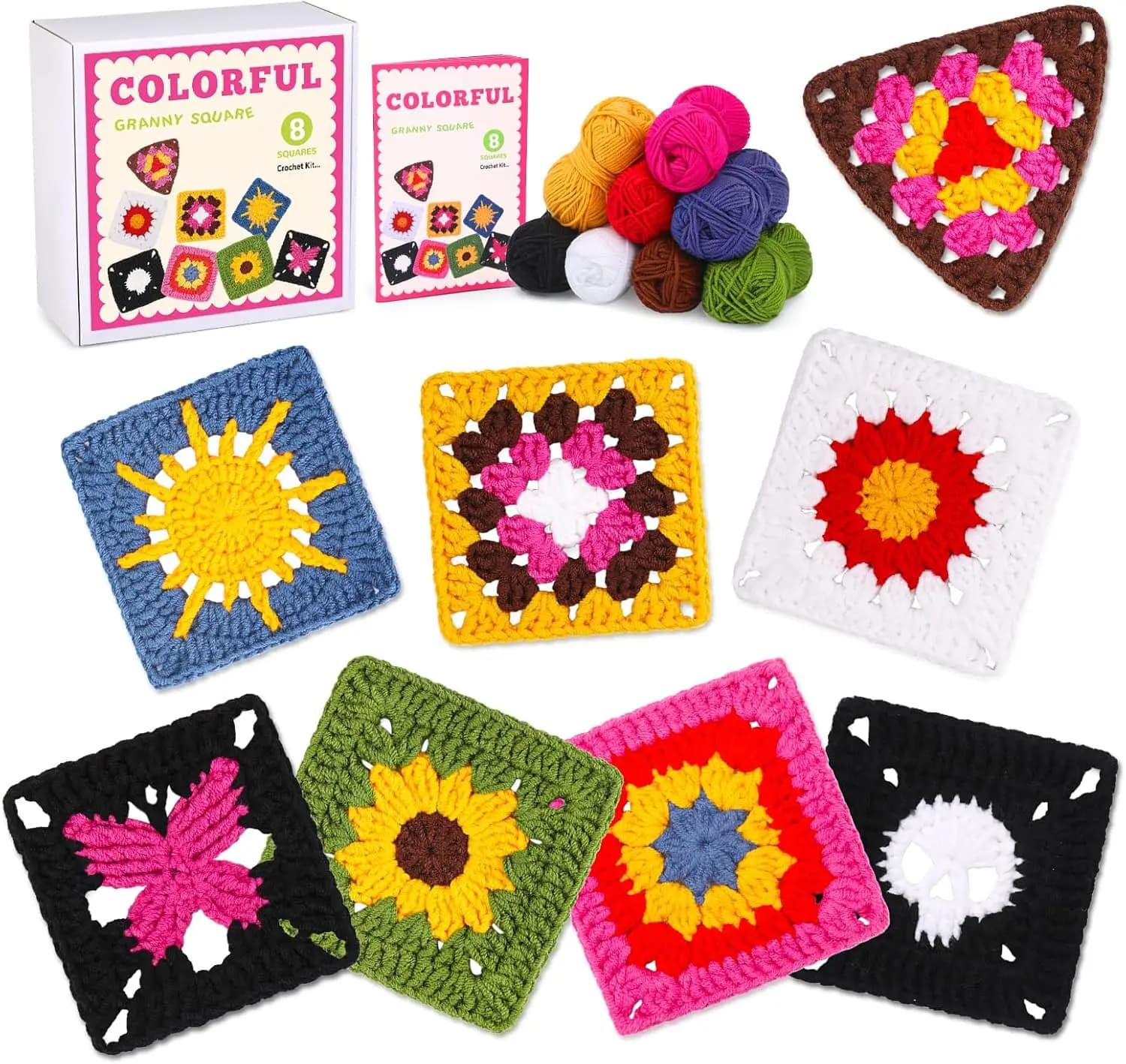 Kit per uncinetto Granny Squares per adulti Principianti Progetto per maglieria Granny Square all'uncinetto con ganci Aghi Pennarelli per punti