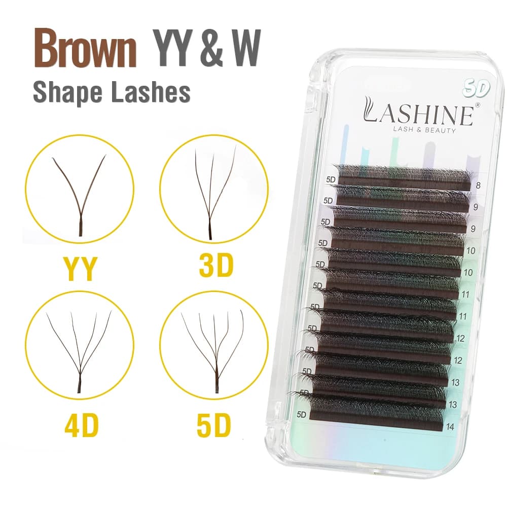 Ciglia Finte LASHINE Marroni YY/3D/4D/5D a Forma di W, Extension Ciglia in Visone Sintetico – Volume Naturale Morbido, Curvatura D/M MIX (8-14mm)0
