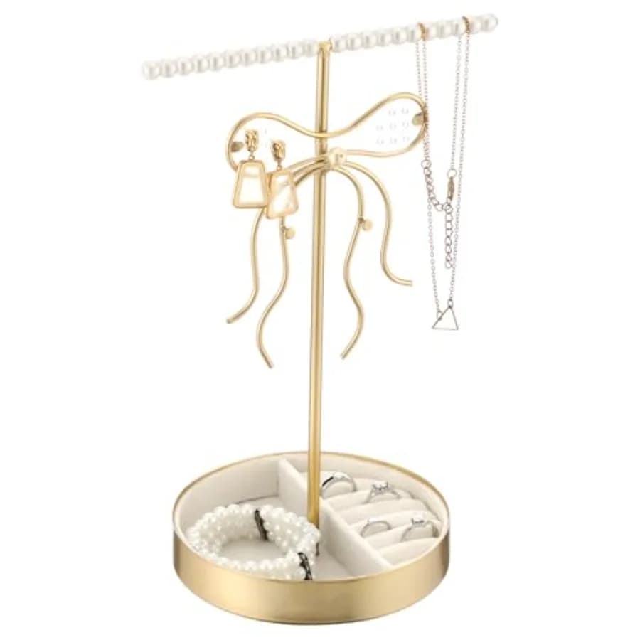 Pearl Bow Jewelry Holder Organizer Stand 3 Tier Bracelet Holder Display Gold Bow Jewelry Display Towers Tree Organizer Hanger M