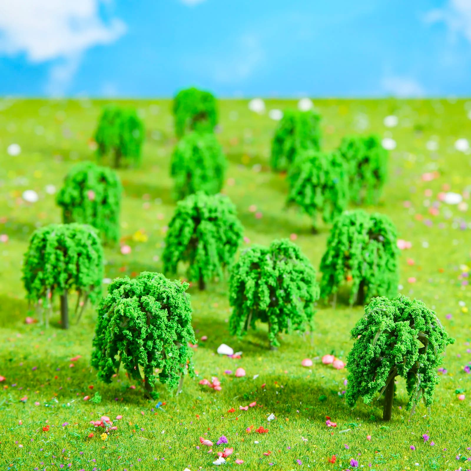 20 pezzi 5 cm modello di salice albero in miniatura paesaggio verde modello di paesaggio albero di salice piangente per l'amayout del paesaggio del treno