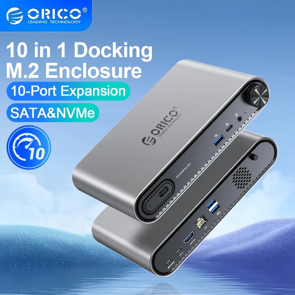 ORICO 10 in 1 USB C Docking Dtation Adattatore HUB USB M.2 NVMe SSD Custodia con PD100W Ricarica Ethernet 4K60Hz HDMI-com Audio da 3,5 mm