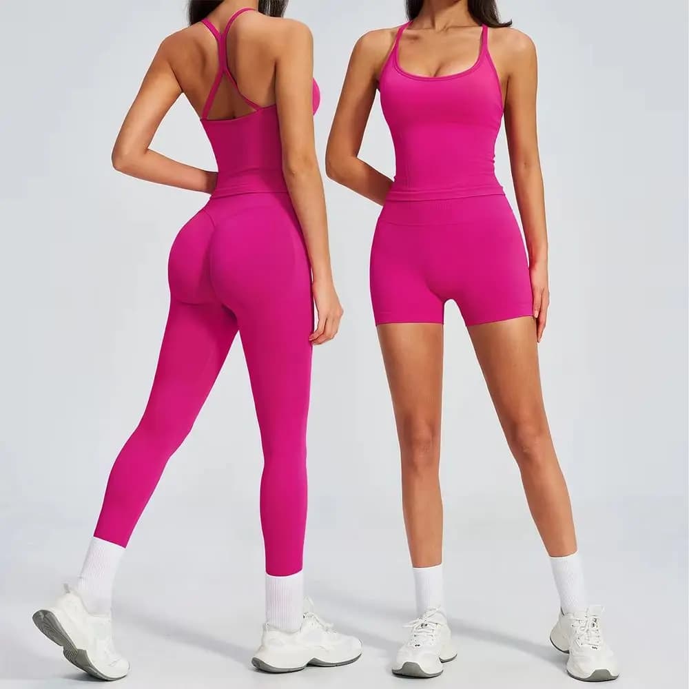 Set Yoga Senza Cuciture 2 Pezzi per Donna, Abbigliamento da Palestra, Leggings Modellanti, Reggiseno Imbottito, Completo Sportivo per Fitness