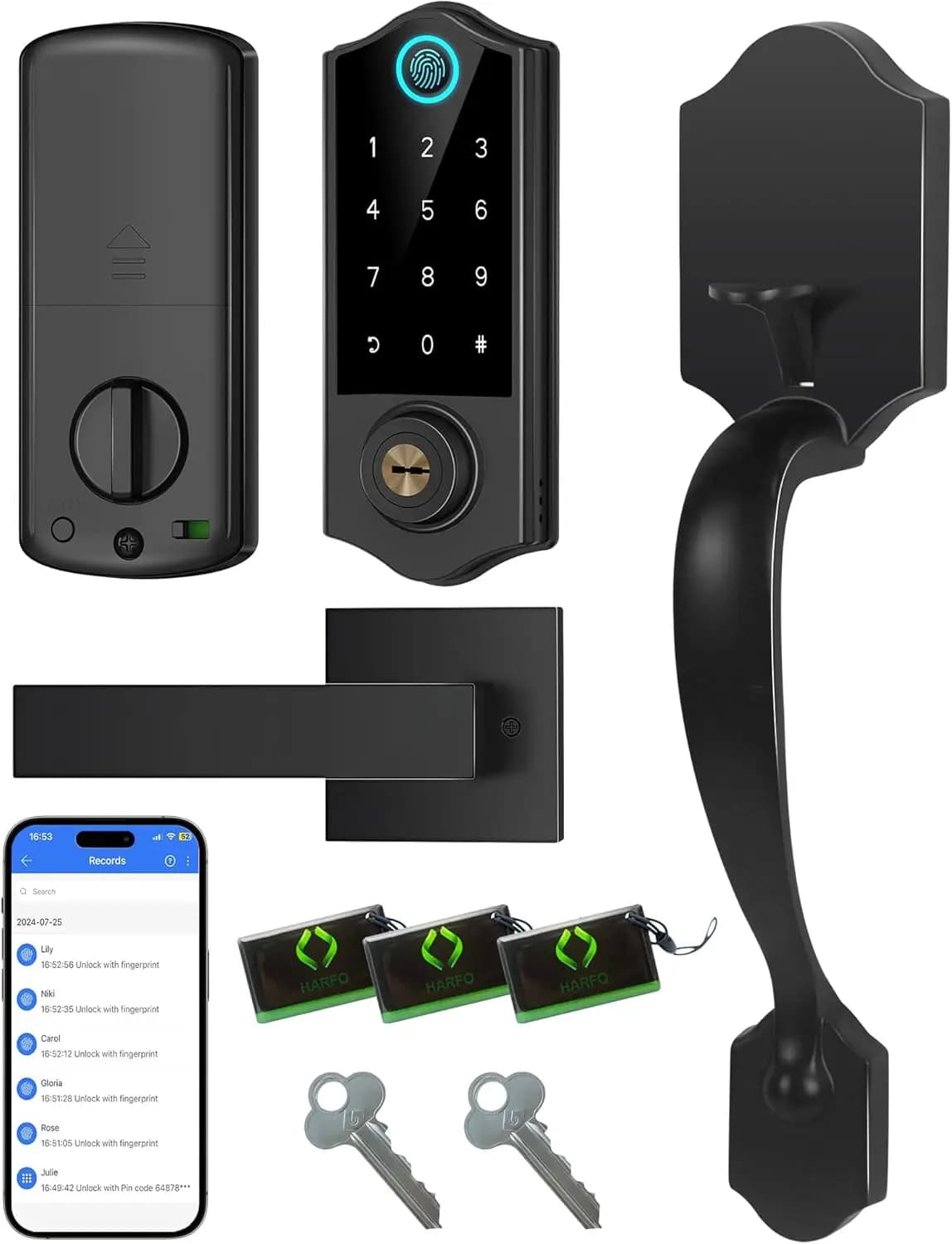Serratura Intelligente con Impronta Digitale per Porta d'Ingresso con Set Maniglia, Controllo App, Ingresso Senza Chiave, Serratura Elettronica Digitale Touch
