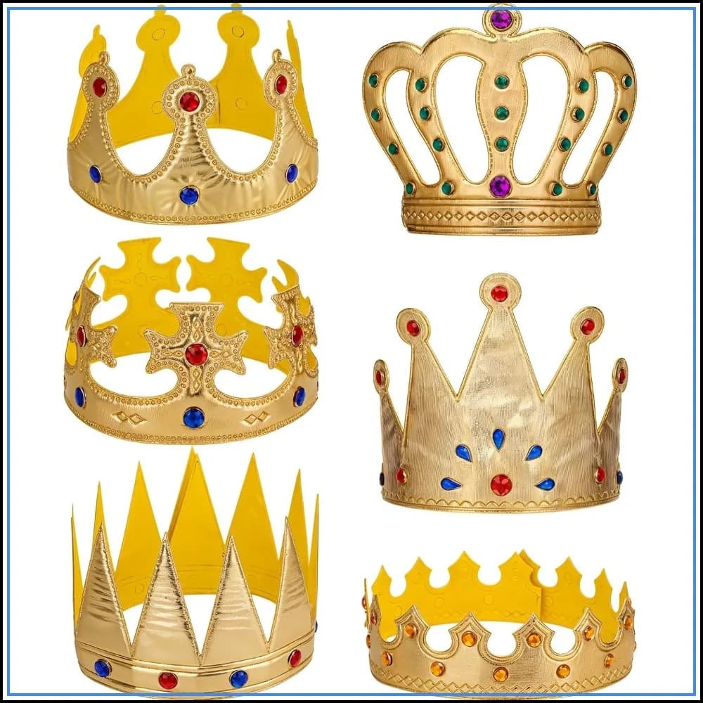 6 Pcs Birthday King Crowns Foam Crowns Prince Princess Gold Crown King Queen Crown Hat Cap with Gems for Party Supplies Halloween