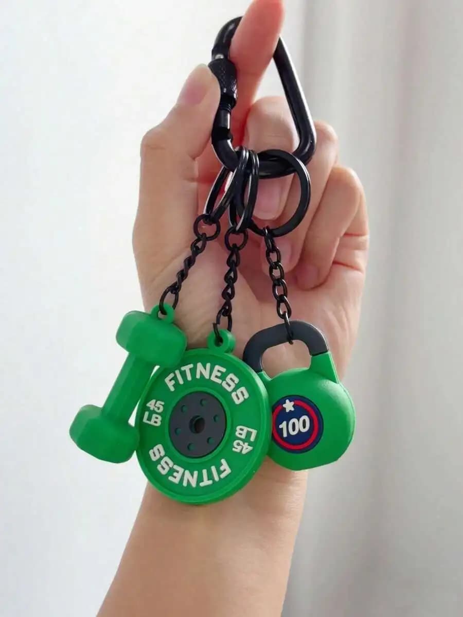 Fitness Keychain With Dumbbell And Kettlebell Design Unisex Sports Decoration Car Bag Pendant