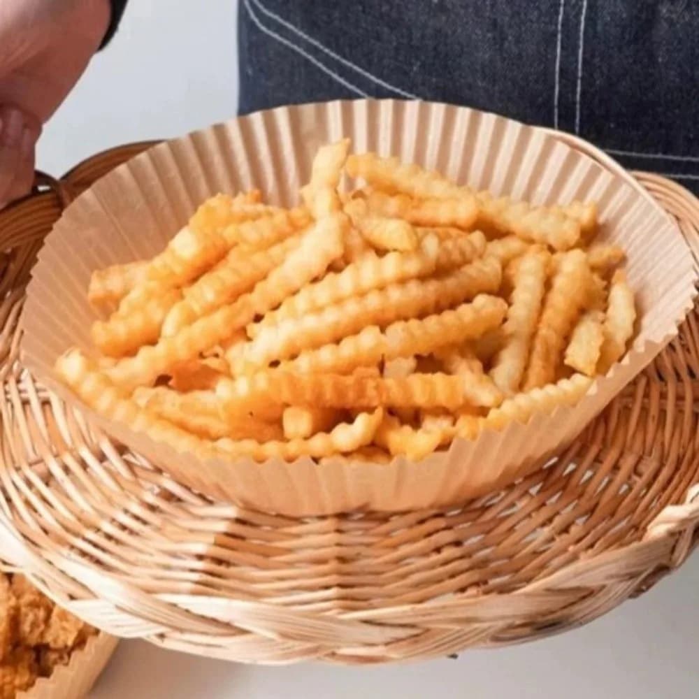 50/100 Pezzi di Carta da Forno Monouso Resistente all'Olio e al Calore, Quadrata e Rotonda, Antiaderente per Friggitrice ad Aria