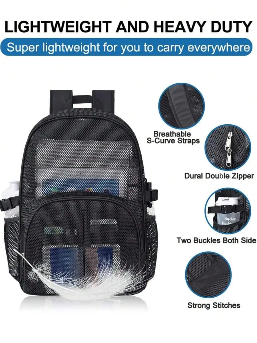 Mesh Backpack Lightweight Transparent Unisex, With Notebook Compartment, Suitable For Beach, Swimming, Sports