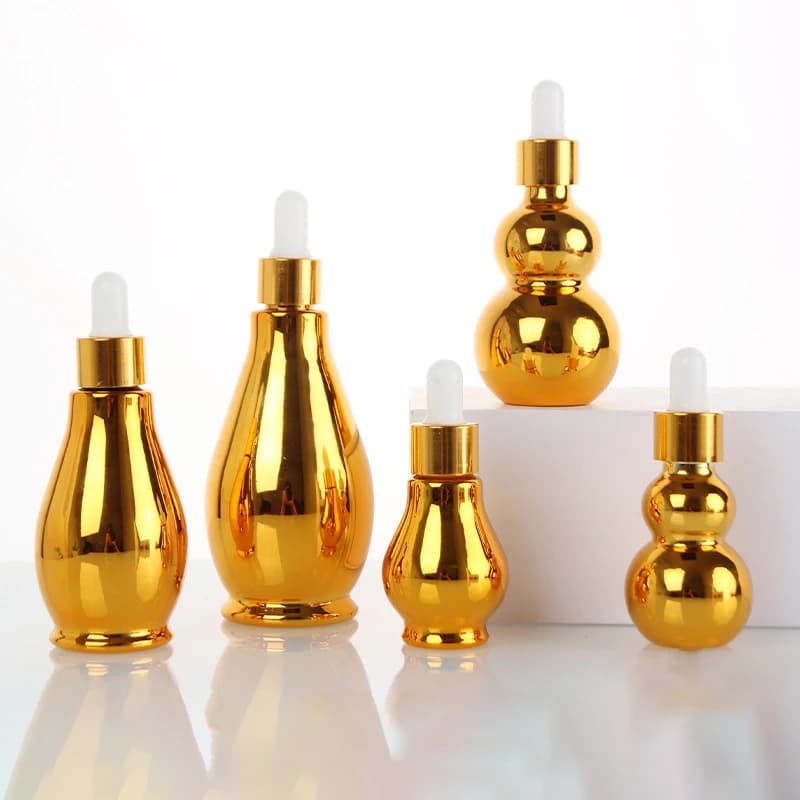 Flacone contagocce in vetro placcato oro 10ml-100ml Reagente contagocce Aromaterapia Pipetta liquida Bottiglia riutilizzabile per olio essenziale