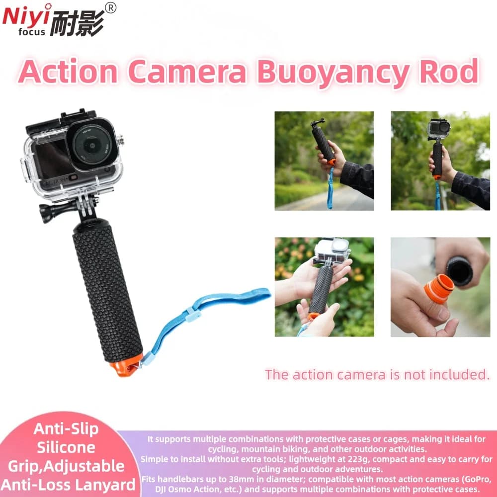 Impugnatura Galleggiante Impermeabile per DJI Osmo Action 3 4 5pro 6 / GoPro, Asta Antiscivolo per Immersioni con Cordino Antiperditamento