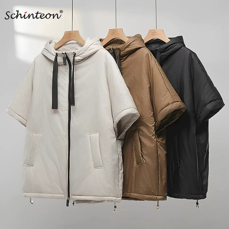 Schinteon Gilet da donna in piumino cammello con cappuccio Gilet senza maniche ampio Solido giacca autunno inverno alla moda 2025 Nuovo