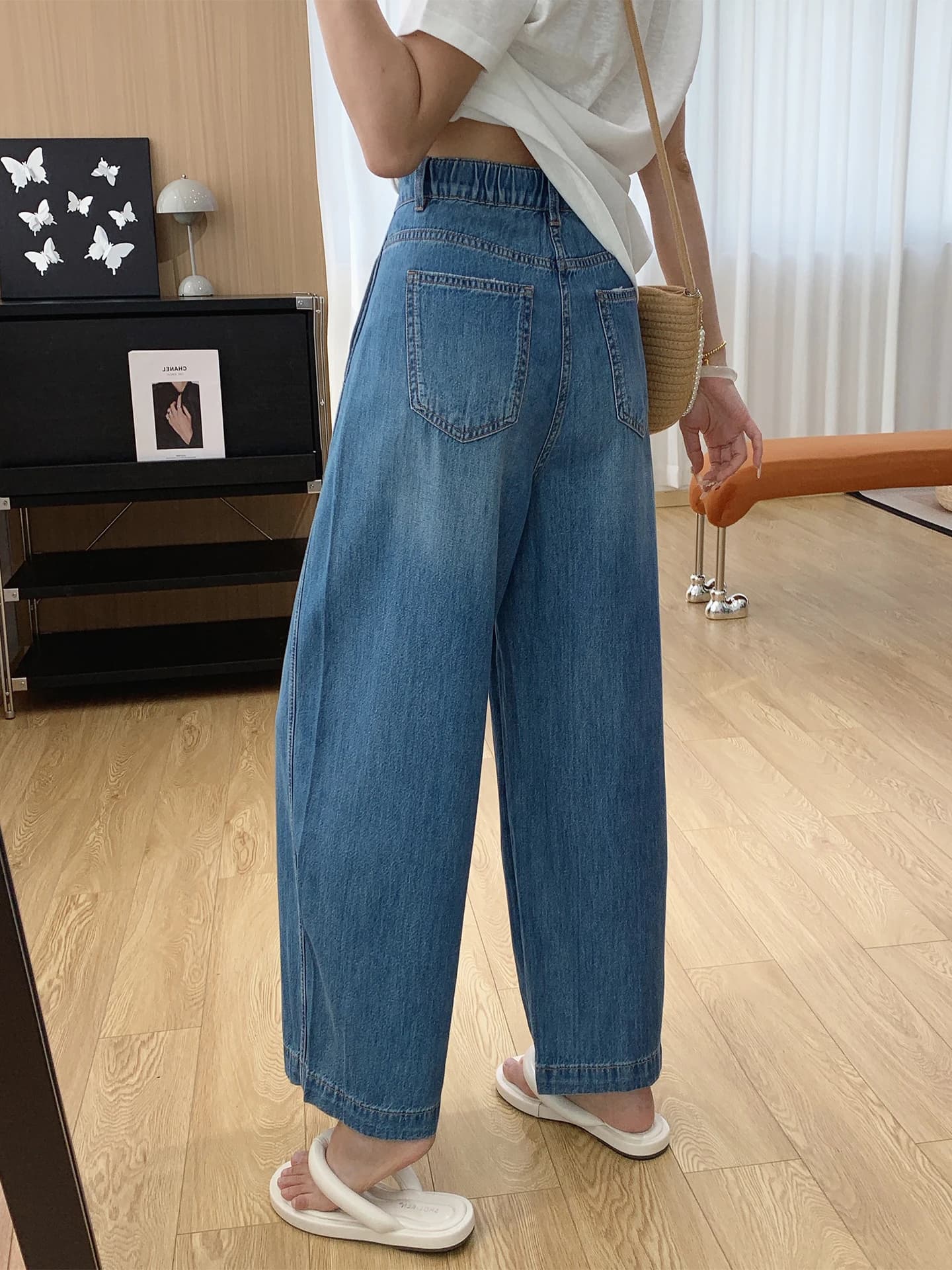 Jeans a Gamba Larga Ultra-Sottili in Lino Traspirante, Vita Alta, Stile Rilassato, Pantaloni Estivi in Seta per Donna