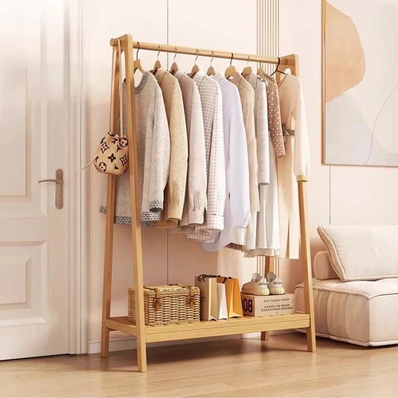 Hanging hanger Floor-to-ceiling bedroom coat rack Easy to put clothes storage Non-solid wood hotel household drying rack rod