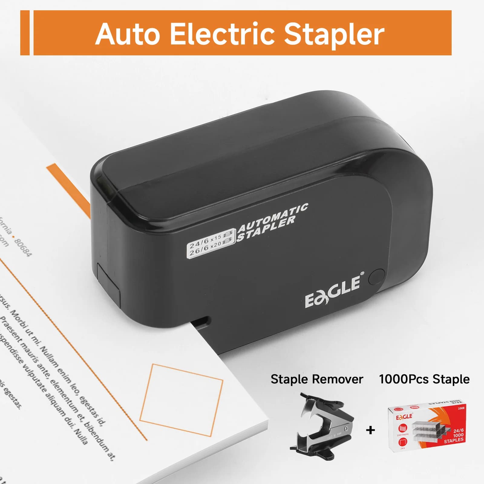 Set cucitrice elettrica automatica EAGLE con graffette e 1000 graffette Cucitrice da tavolo con capacità di 20 fogli per uso scolastico in ufficio