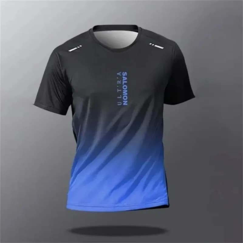 T-shirt da uomo Street Style estiva con stampa sfumata a lettere, comoda e traspirante, girocollo, vintage, per sport all'aperto, casual