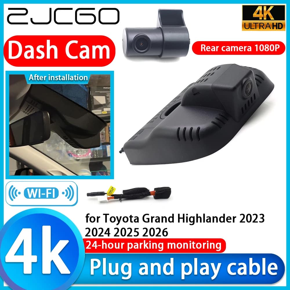 4K DVR camera for Toyota Grand Highlander 2023 2024 2025 2026, Dash Cam with Sony 2160P lens, Video Recorder with Monitor 24h