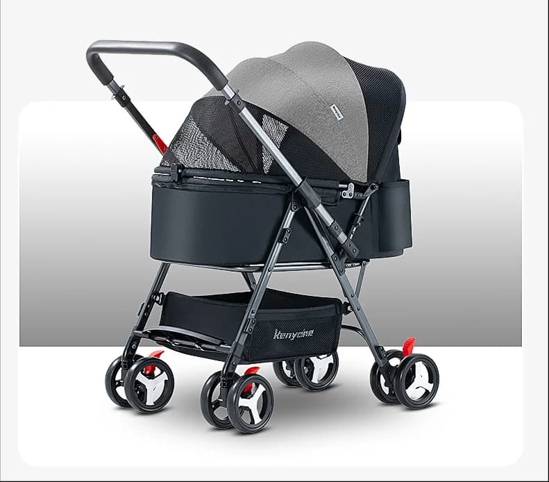 Small Compact Lightweight 4-Wheel Foldable All-Weather Canopy Pet Stroller for Small Medium Dogs and Cats in Outdoor Adventures