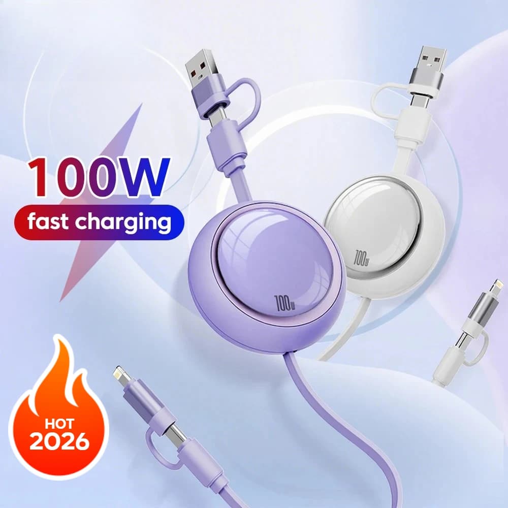 Cavo USB Type C retrattile da 100 W, cavo dati USB A a Type C a ricarica rapida per iPhone, Samsung, Xiaomi, telefono cellulare