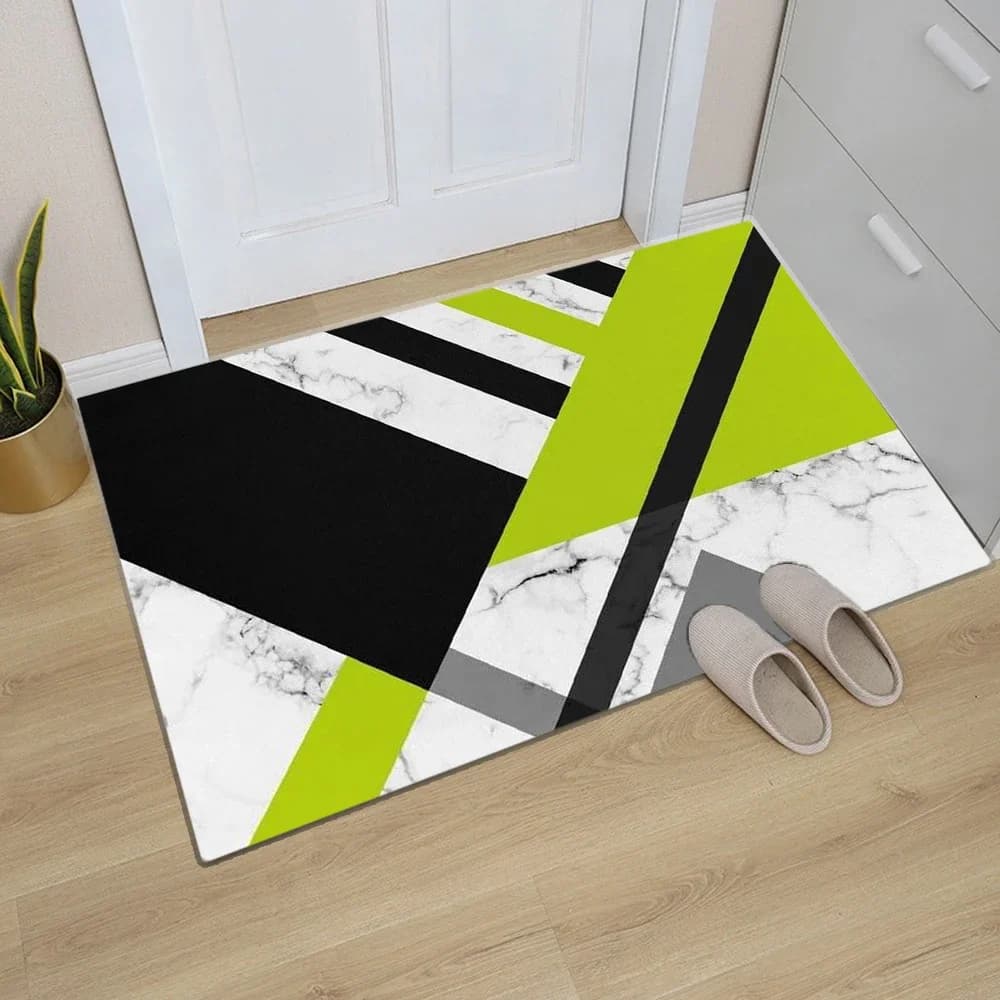 Lime Green Grey Geometric Doormat Non-Slip Door Mat Washable Entrance Rug for Home Kitchen Decor Carpet