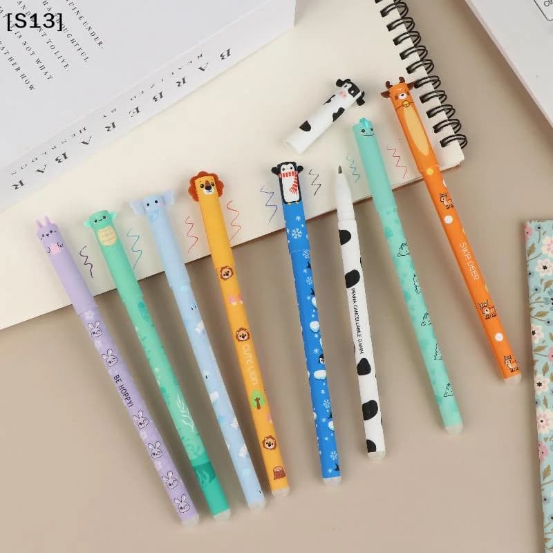 8Pcs Cartoon Animal Erasable Gel Pens 0.5mm Colorful Ink Ballpoint Pens Smooth Writing For Office School Stationery Supplies[Q]