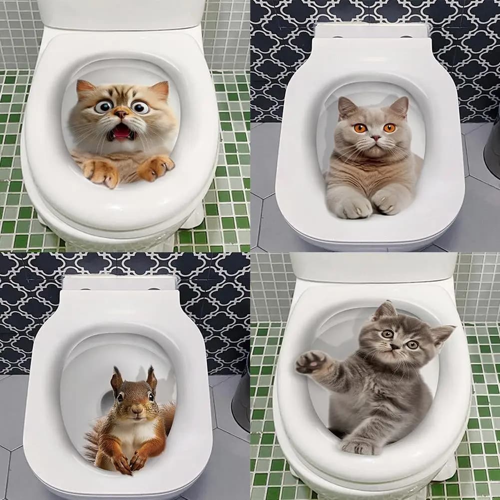 Divertenti adesivi per toilette gatto 3D Adesivo da parete resistente all'acqua fai-da-te Decalcomanie autoadesive per sedili WC Adesivo per copriwater per bagno