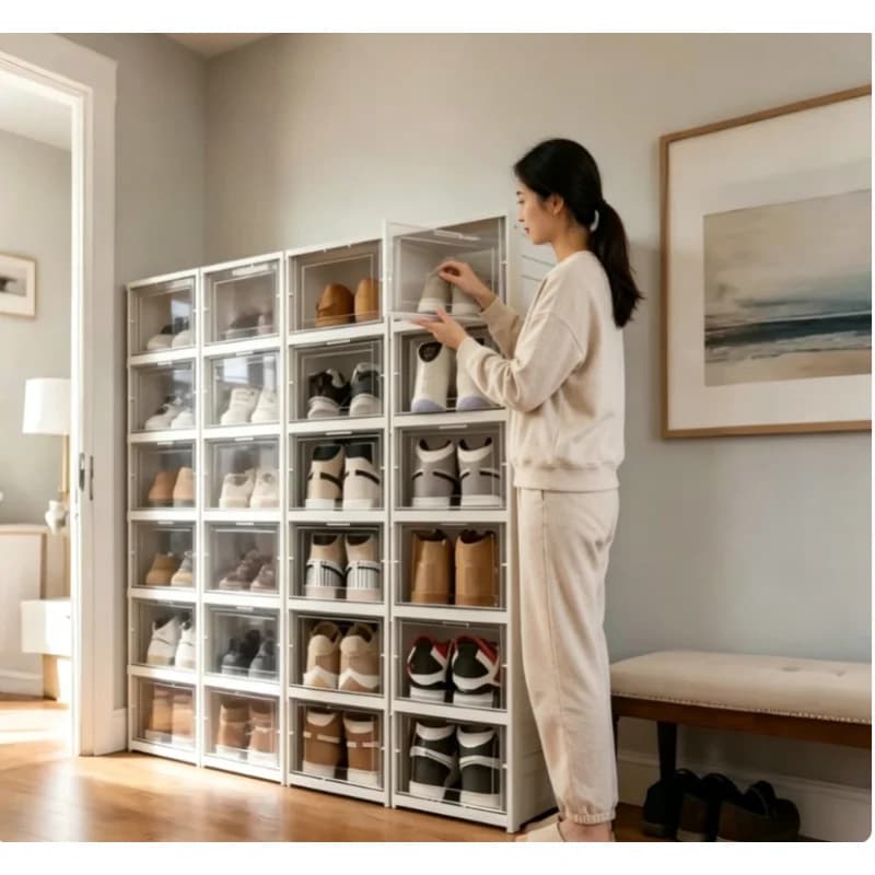 Foldable Stackable Transparent 6 Layers Shoe Box Dustproof Sneaker Storage for Home Cabinet