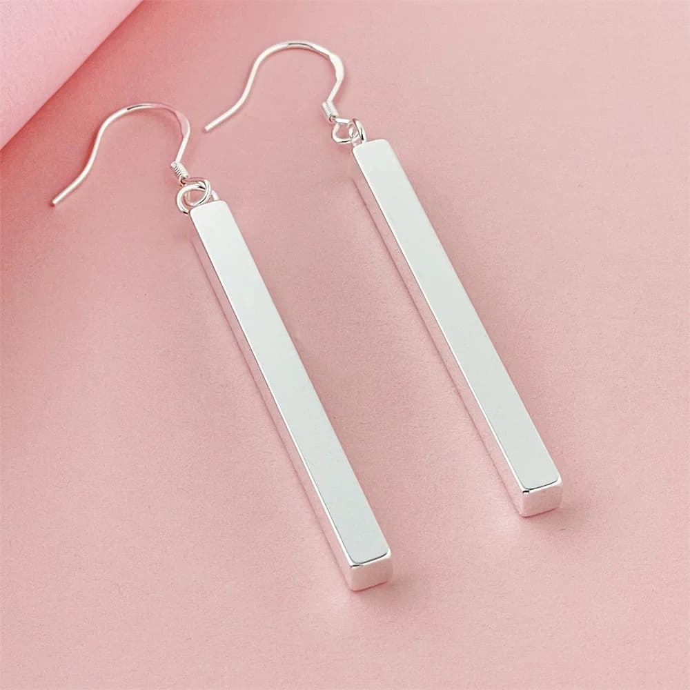 Orecchini a bottone in argento sterling 925 con striscia lunga e diritta per le donne, regalo semplice di gioielli per anniversario di compleanno e matrimonio