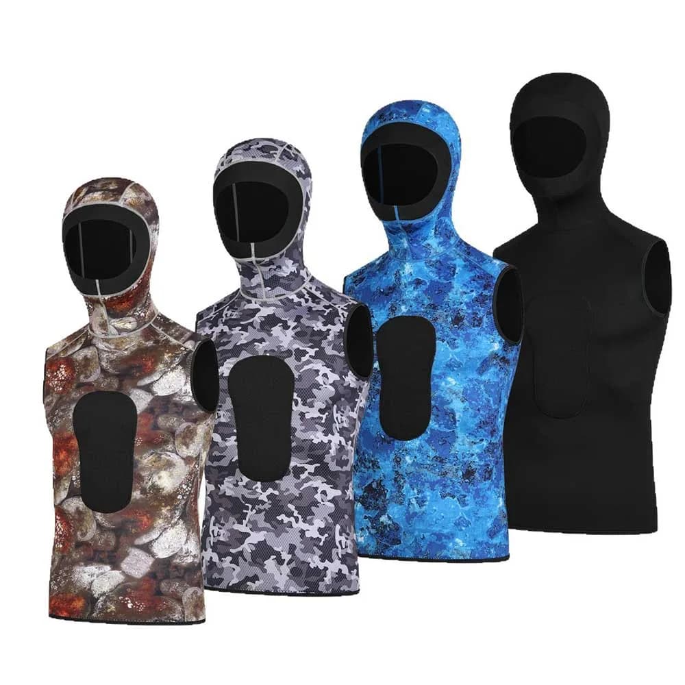 Gilet Subacqueo con Cappuccio 3MM Uomo Donna Mimetico Senza Maniche, Giacca Termica per Immersione, Surf, Nuoto, Drifting