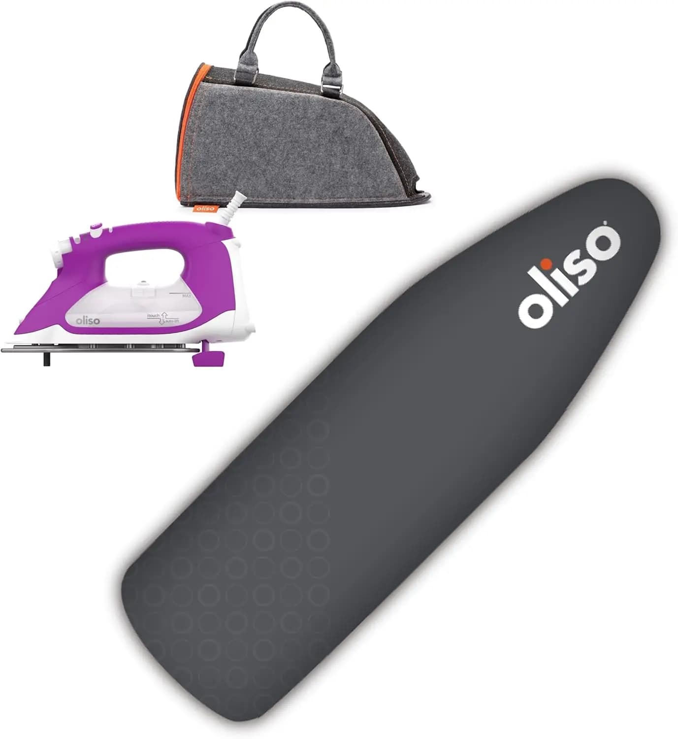 1800W Steam Iron with Auto Lift & Diamond Ceramic-Flow Soleplate - Orchid, Includes Carry Bag for Full-Size Irons & Gray Ironing Board Cover
