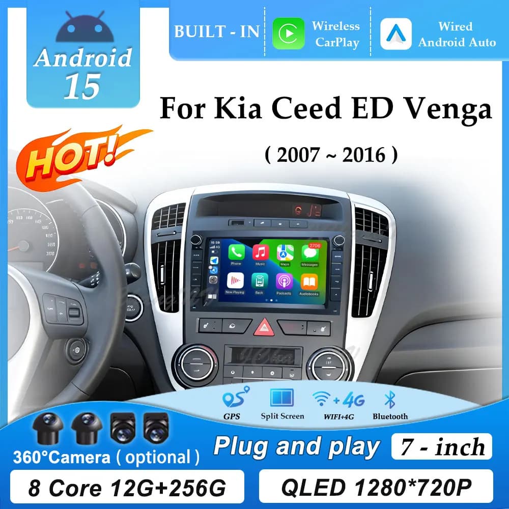 7 inch Carplay Auto GPS Navi for Kia Ceed ED Venga 2007 - 2016 Android 15 Car Radio Multimedia Player DSP 4G Touch Screen WIFI