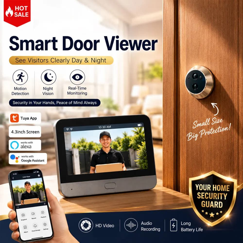 Tuya Smart 5MP Peephole Door Camera, 4.3" HD Screen Wireless WiFi Home Security Camera, PIR Motion Intercom System
