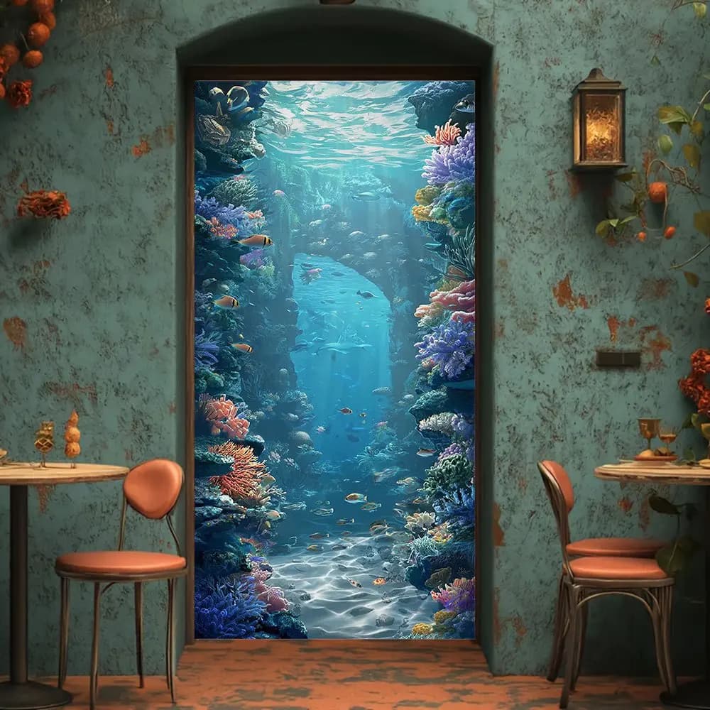 Tenda per porta 2D, 1 pezzo con disegno a motivi di pesci e coralli, per interni/esterni, per feste, per ambienti a tema acquario