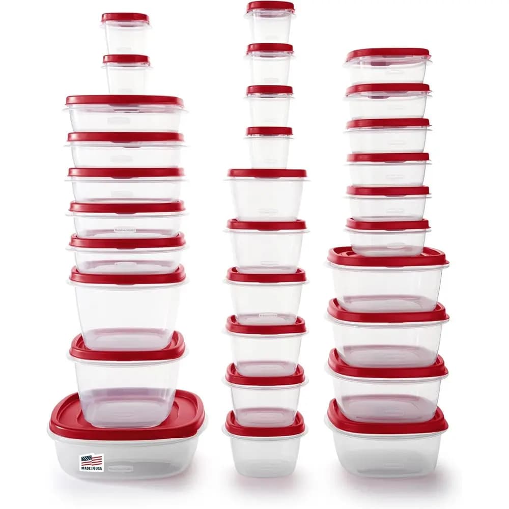 Set di 60 Contenitori per Alimenti con Coperchi, Adatti per Microonde e Lavastoviglie, Colore Rosso, Ideali per Preparazione Pasti e Conservazione in Dispensa