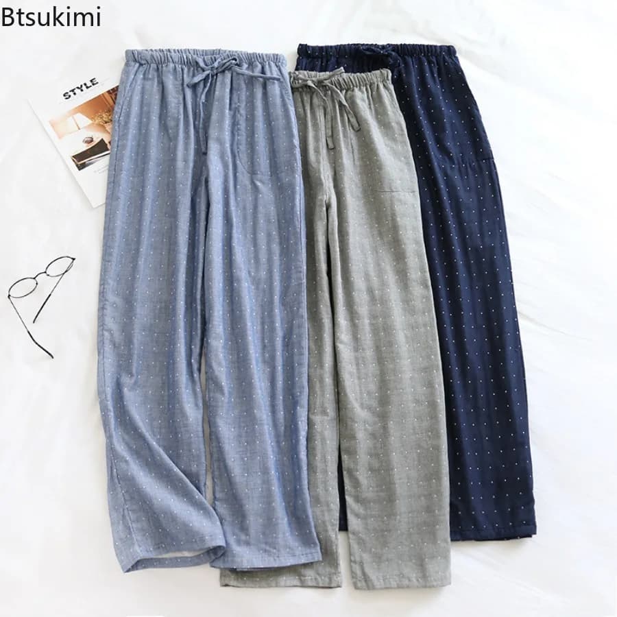Nuovi Pantaloni da Casa in Puro Cotone a Doppia Garza per Uomo Primavera-Autunno 2026, Pantaloni Giovanili, Pigiama, Pantaloni Casual da Notte per Uomo