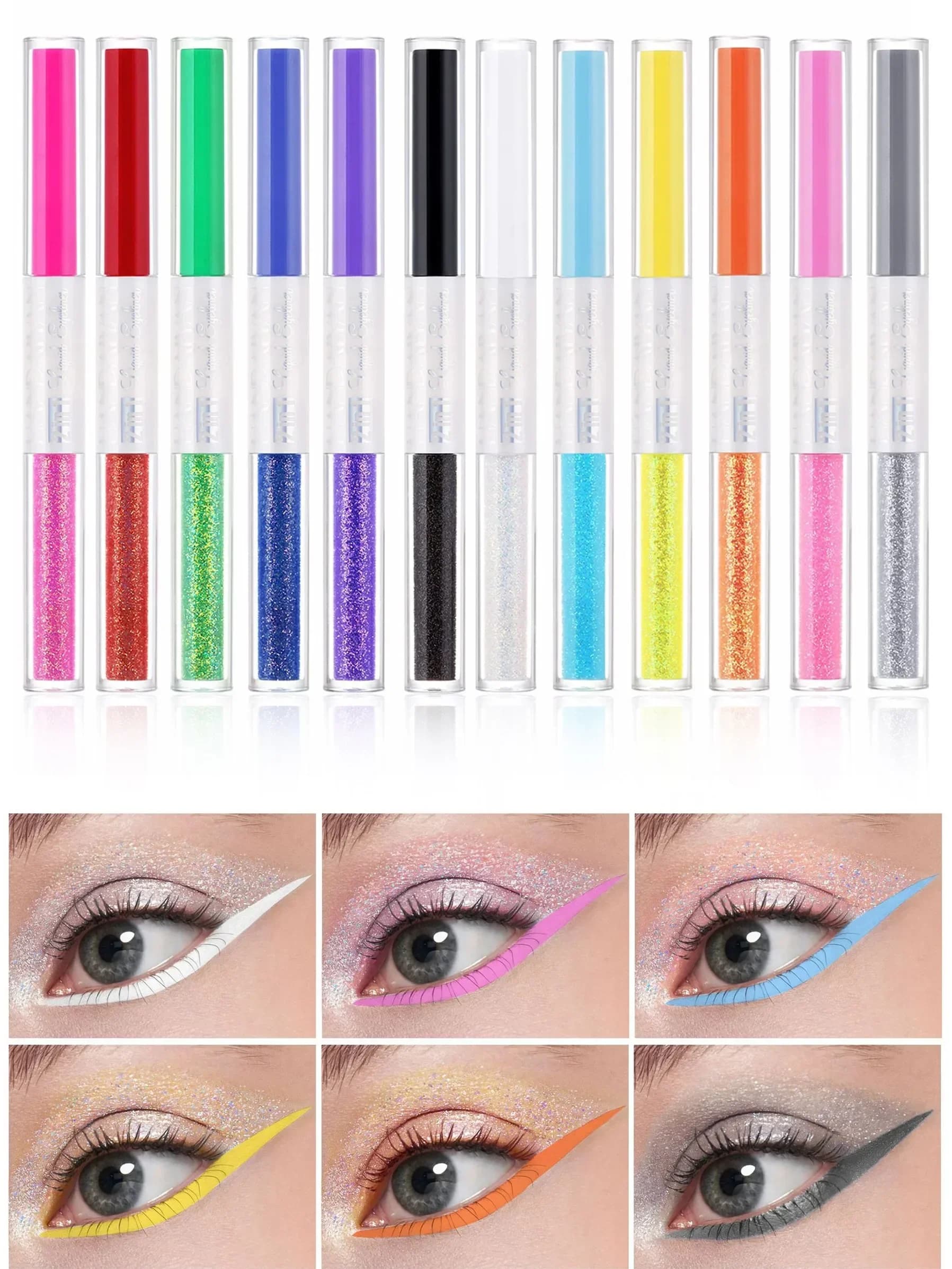 12 colori Glitter Eyeliner matita impermeabile Glitter rosa bianco evidenziatore baco da seta Shadow Diamond Liquid Eyeliner Pen Eye Makeup