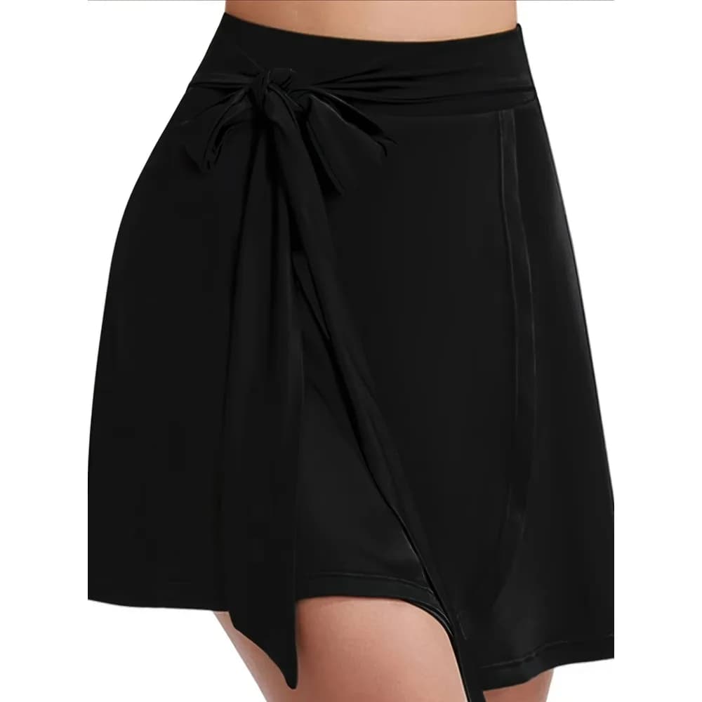 Gonna da tennis a vita alta da donna taglie forti 1XL-5XL con tasche Elegante gonna nera tinta unita